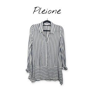 Striped Pleione Womens Button-Up Blouse M Navy/White